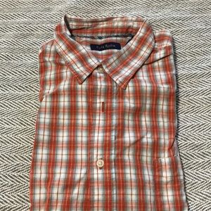 Orange plaid button up shirt